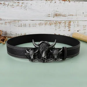 Vintage Western Cowboy PU Leder Gürtel Mit Stierkopf Legierung Schnalle Nähte Lässiger Mode Taillengürtel Für Herren Damen