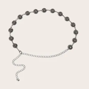 Silberne Metall Sonnenblumen Taillenkette Gürtel, Vintage Blumen Schmuck für Kleider.