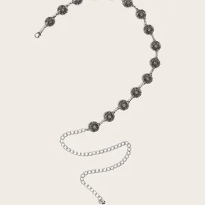 Silberne Metall-Taillenkette für Damen, schicker Blumen-Gliedergürtel für modische Kleider.