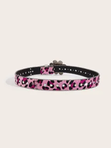Details of the pink leopard print rhinestone belt with a cute sunflower buckle and shiny studs.