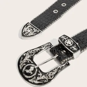 Western rhinestone crocodile belt vintage punk Y2K star rivet decorative leather belt