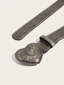 European style retro brown textured niche pin buckle belt with special floral print pattern