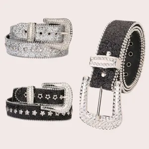 Sparkly rhinestone women belt ins style sequin waist belt fashion casual apparel accessory