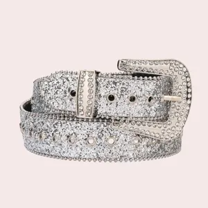 Sparkling rhinestone glitter belt for women, fashionable western style crystal waist belt.