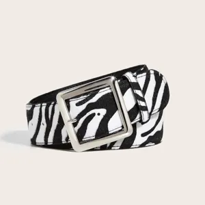 Cintura in Pelle da Donna con Motivo Zebrato Moda Retro Stampa Animalier Fibbia Quadrata Fascia per Jeans Abito Casual Accessori