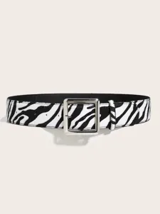 Cintura donna stampa zebrata con fibbia quadrata argentata accessorio moda per jeans