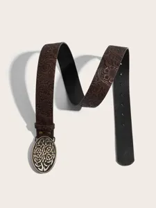 Ceinture en cuir gaufré style western rétro avec boucle ovale en métal, accessoire chic.