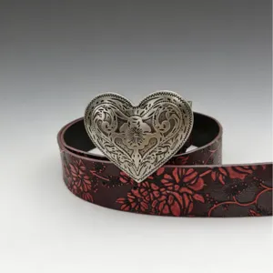 Vintage heart buckle embossed leather belt western style women belt main product view