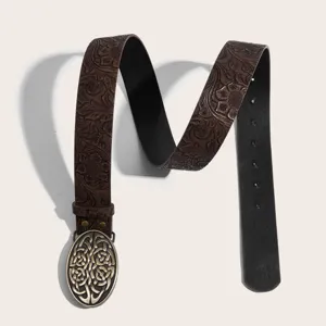 Ceinture large en cuir gaufré style western américain avec boucle ovale en métal rétro