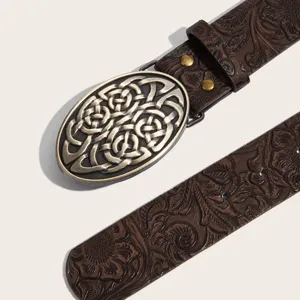 Ceinture en cuir large gaufrée style western américain avec boucle métal ovale rétro tendance