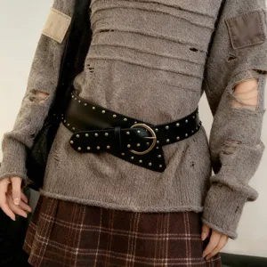 Ceinture large style punk pour femme, ceinture en cuir PU cloutée de rivets pour jeans et robes.