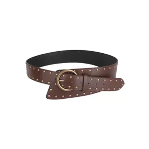 Ceinture large cloutée style punk pour femme boucle ronde métal marron accessoire taille cuir