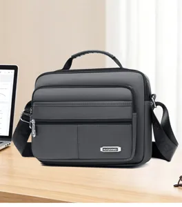 Herren Mehrfach-Fächer Oxford Tuch Schulter Umhängetasche, Business Freizeit Handtasche Detail.