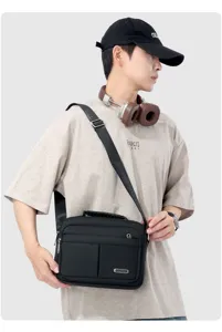 Herren Schwarze Umhängetasche Mehrschichtige Freizeittasche Große Kapazität Business Bag