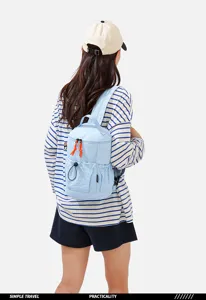 Casual multi-functional small backpack travel daypack with drawstring and front pocket.