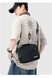 Herren Freizeit Mehrschichtige Umhaengetasche Geschaeftsreise Schultertasche Schwarz