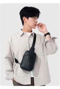 Multifunktionaler PU Leder Brusttasche Herren, lässige minimalistische Umhängetasche für Outdoor.