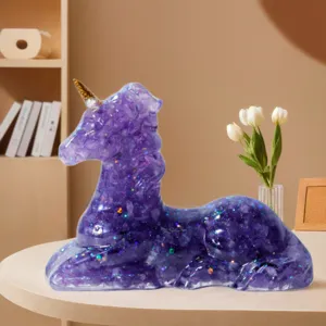 Crystal gravel unicorn figurine home decor desktop cute resin ornament lucky gift.