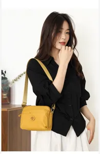 Damen Freizeit Nylon Umhängetasche kleine quadratische Tasche vielseitige gelbe Handtasche