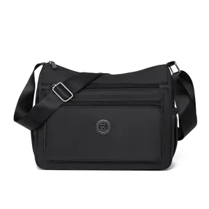 Schwarze Nylon Umhängetasche Mehrfache Taschen Lässige Leichte Messenger Bag Damen