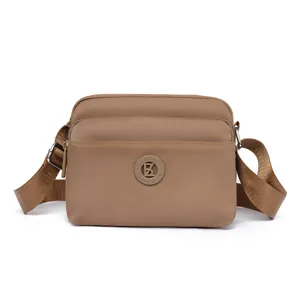 Damen Nylon Umhaengetasche Mehrfachtaschen Laessige Schultertasche Khaki kleine Handtasche chic