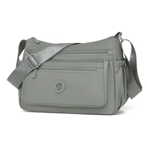 Graue Nylon Mehrfächer Umhängetasche für Damen tägliche lässige Reise Handtasche.