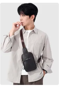 Stilvolle Herren PU Leder Brusttasche Freizeit Outdoor Umhängetasche für den täglichen Gebrauch.