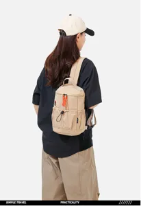 Multifunctional small outdoor backpack and casual travel crossbody bag in khaki.