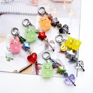 Simpatico Portachiavi Orso Seduto Con Stella Cuore Smiley Perline Acrilico Ciondolo per Borsa Accessorio Telefono Regalo Donna Ragazza