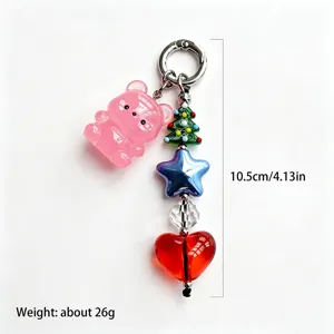 Carino portachiavi con orsetto rosa stella albero di Natale e cuore per borse e telefoni.