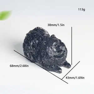 Detail view of the black crystal Pomeranian dog figurine showing exquisite texture and dimensions.