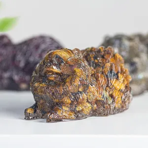 Detailed view of exquisite crystal Pomeranian dog sculpture closeup texture resin craft decor