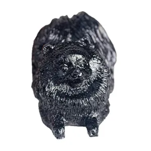 Black crystal Pomeranian dog figurine resin home mascot ornament for desktop decoration.