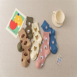 Chaussettes mi-hautes jacquard chien mignon pour femme, style ins japonais, automne hiver.