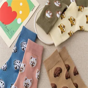 Détails en gros plan de chaussettes jacquard chien mignon avec tissu doux et style d'automne.