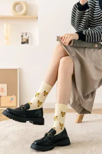 Chaussettes mi-mollet jacquard Shiba Inu mignonnes pour femmes, style japonais automne hiver.