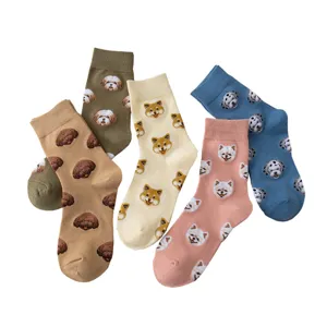 Chaussettes mi-mollet jacquard chien dessin animé mignon pour femmes, automne hiver.
