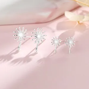 Set de Pendientes de Botón de Diente de León Plateado Joyas Minimalistas de Flores Lindas