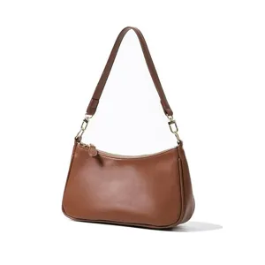 Klassische braune Vintage Baguette Umhängetasche minimalistische PU Leder Handtasche