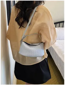 Elegant grey woven underarm bag for women, chic retro shoulder and handbag for summer commute.