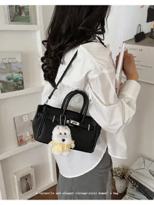 Women's litchi pattern Kelly style handbag versatile leather shoulder crossbody bag stylish