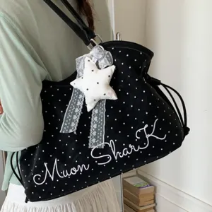 Korean casual large capacity polka dot tote bag, stylish commuter shoulder bag for women.