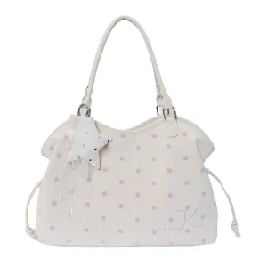 Korean style casual large capacity tote bag for women, chic polka dot shoulder handbag.