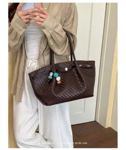 Borsa shopper intrecciata retrò da donna grande capacità borsa a spalla casual autunno.