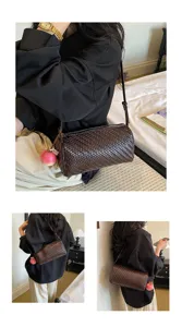 Retro geweven cilinder schouder crossbody tas stijlvolle dames dagelijkse tas