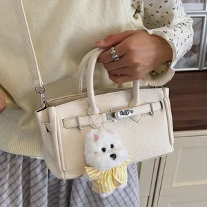White lychee pattern handbag women fashion design Kelly bag commuter shoulder crossbody bag
