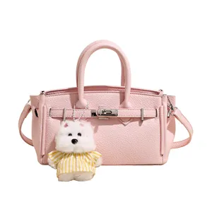 Pink lychee pattern handbag trendy Kelly bag chic daily commuter shoulder crossbody bag