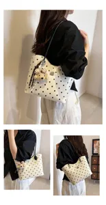 Stylish polka dot shoulder bag for women, large capacity commuter tote and casual bag