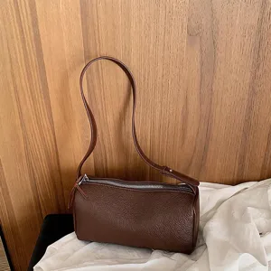 Dames Mode PU Leer Cilindrische Onderarm Tas Effen Kleur Litchi Textuur Schouder Crossbody Tas Met Vruchthanger