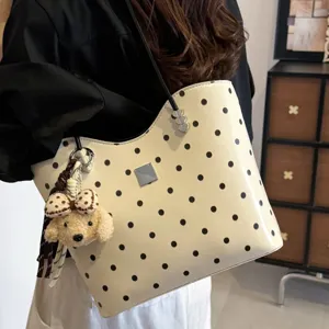 Women fashion polka dot tote bag large capacity casual shoulder bag daily handbag